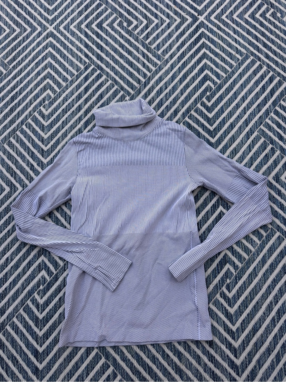 Athleta Light Blue & White Striped Turtleneck Long Sleeve Top